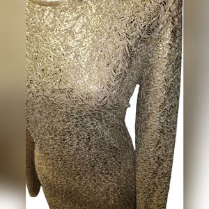 RHAPSODY Bodycon,Metallic Midi Pencil Cocktail Dress,Size Large